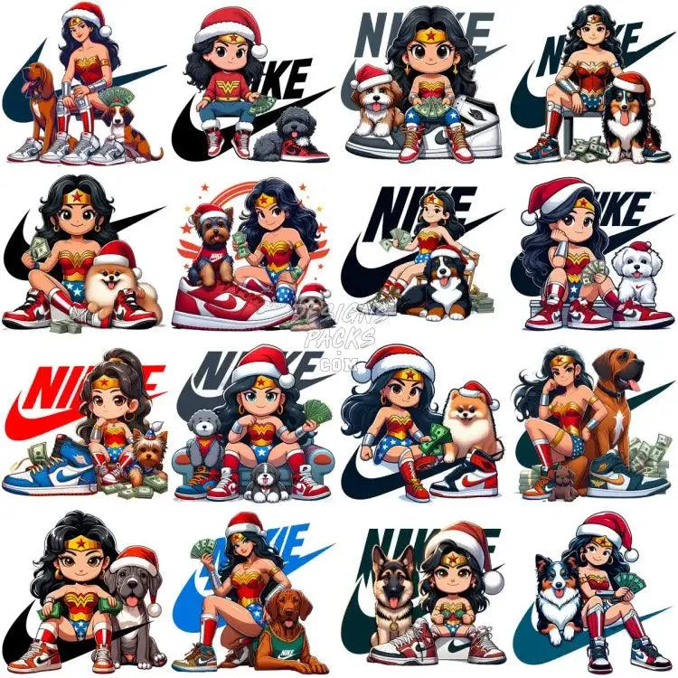 110 Cartoon Superhero Girl Dogs Christmas Swoosh Brand Designs Bundle PNG