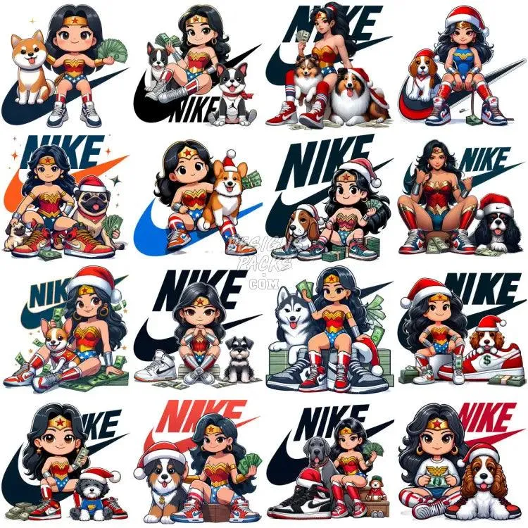 110 Cartoon Superhero Girl Dogs Christmas Swoosh Brand Designs Bundle PNG