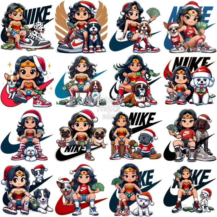 110 Cartoon Superhero Girl Dogs Christmas Swoosh Brand Designs Bundle PNG