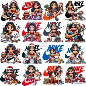 110 Cartoon Superhero Girl Dogs Christmas Swoosh Brand Designs Bundle PNG