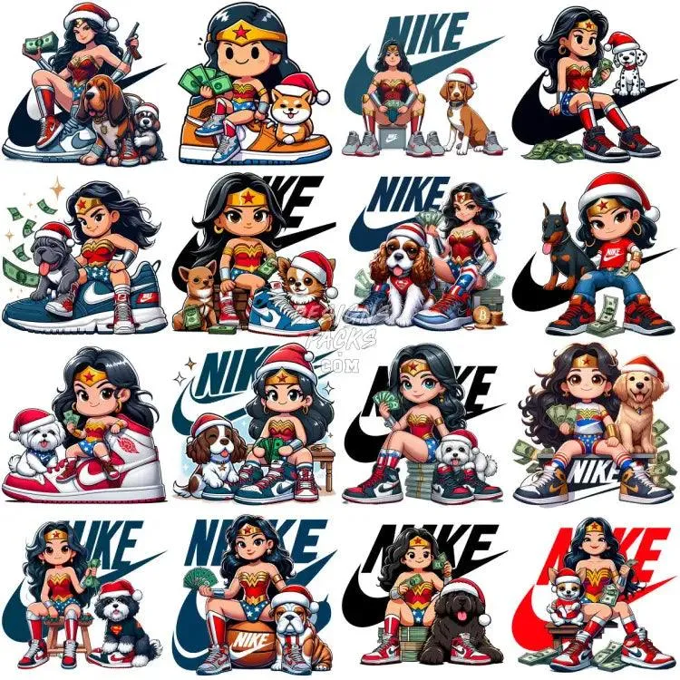 110 Cartoon Superhero Girl Dogs Christmas Swoosh Brand Designs Bundle PNG