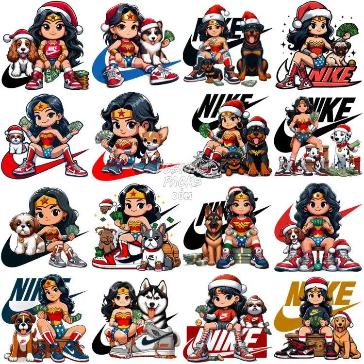 110 Cartoon Superhero Girl Dogs Christmas Swoosh Brand Designs Bundle PNG