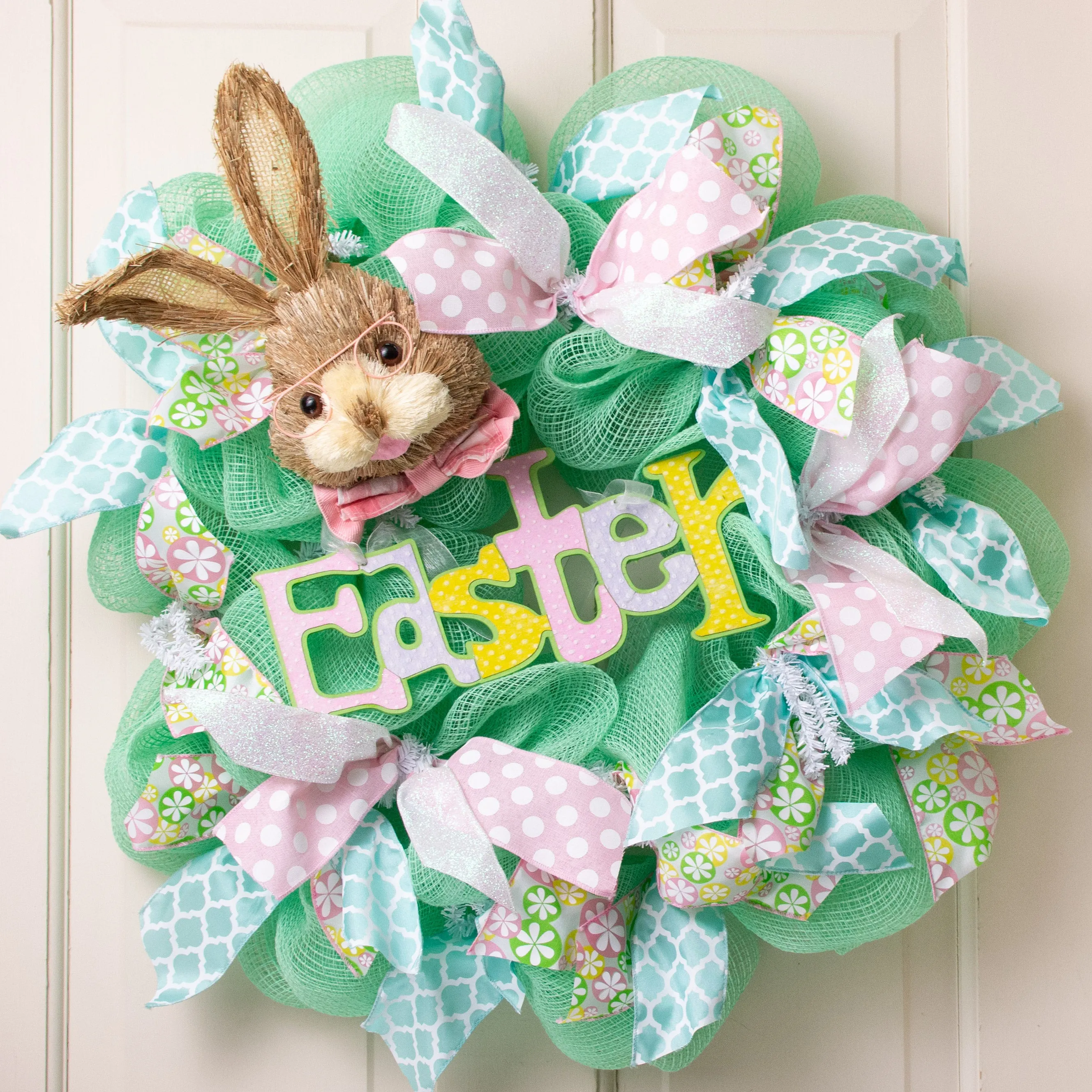 11" Bunny Head With Eye Glasses & Bow Tie: Pink