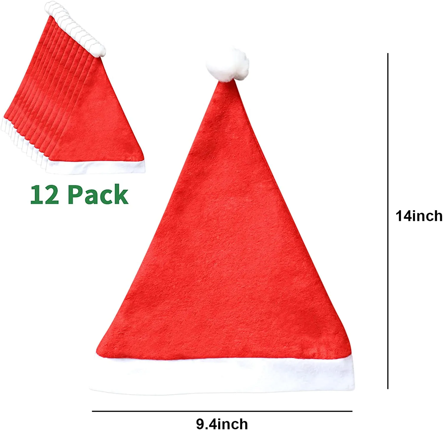 12 Pack Christmas Santa Hats