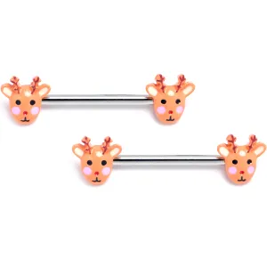14 Gauge 9/16 Santa's Reindeer Holiday Barbell Nipple Ring Set