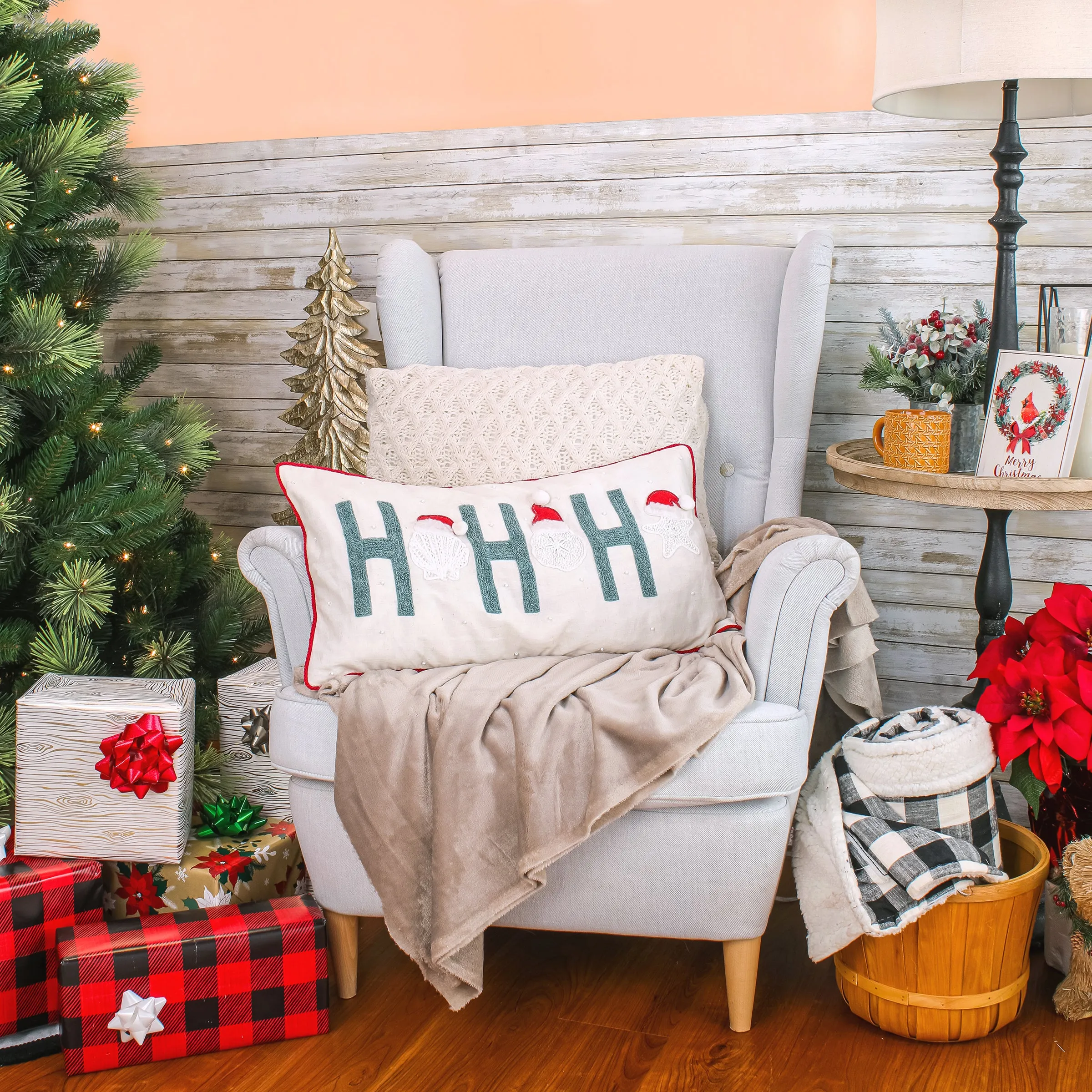 14 in. by 26 in. HGTV HO HO HO Pillow with Embroidery