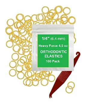 1/4 Inch Orthodontic Elastic Rubber Bands, 100 Pack, Natural, Heavy 4.5 ounce Small Rubberbands Dreadlocks Hair Braids Fix Tooth Gap, Free Elastic Placer for Braces Natural - Heavy