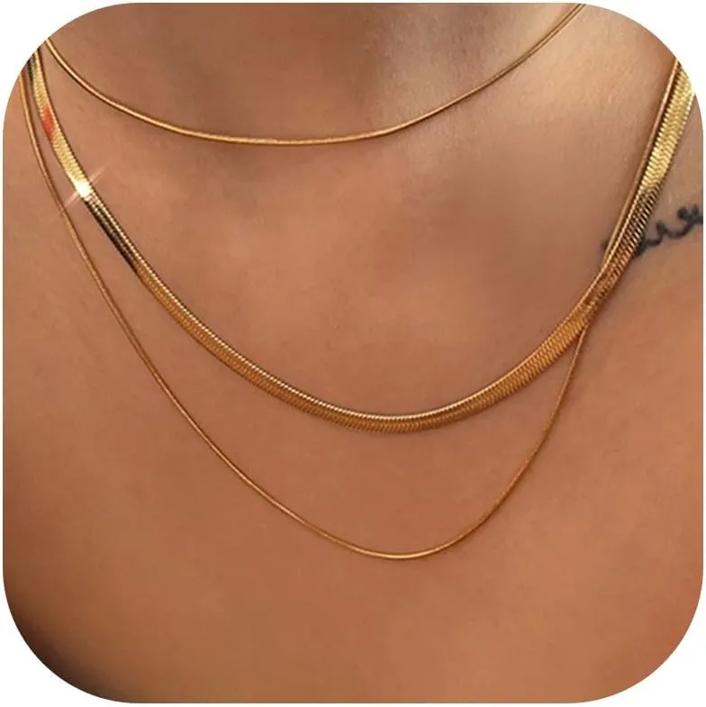 14k Gold Plated Layered Necklaces Simple Dainty Gold Chain Necklace for Women Trendy Choker Snake Necklace Gold Jewelry Gift