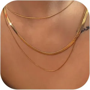 14k Gold Plated Layered Necklaces Simple Dainty Gold Chain Necklace for Women Trendy Choker Snake Necklace Gold Jewelry Gift