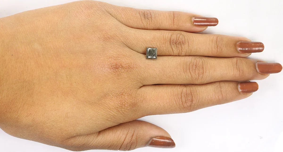 1.52 CT Natural Loose Princess Shape Diamond Black Color Princess Cut Diamond 6.45 MM Natural Black Princess Brilliant Cut Diamond LQ1188