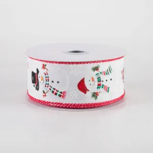 1.5" Glittered Snowman Diagonal Weave Ribbon: White (10 Yards)