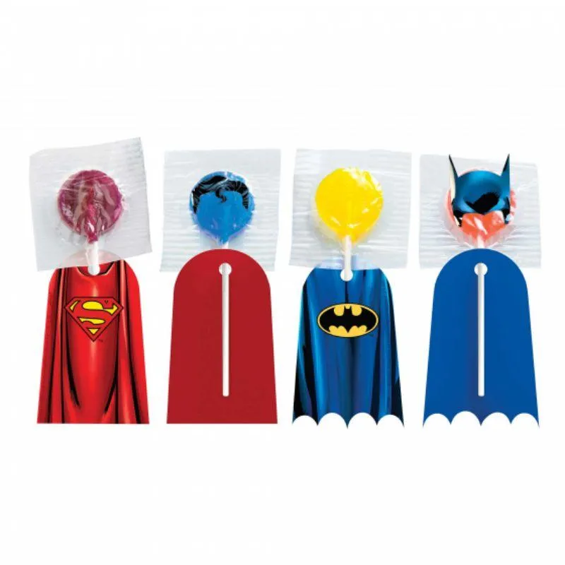 16 Pack Justice League Heroes Unite Batman & Superman Lollipop Capes - 8cm x 6cm