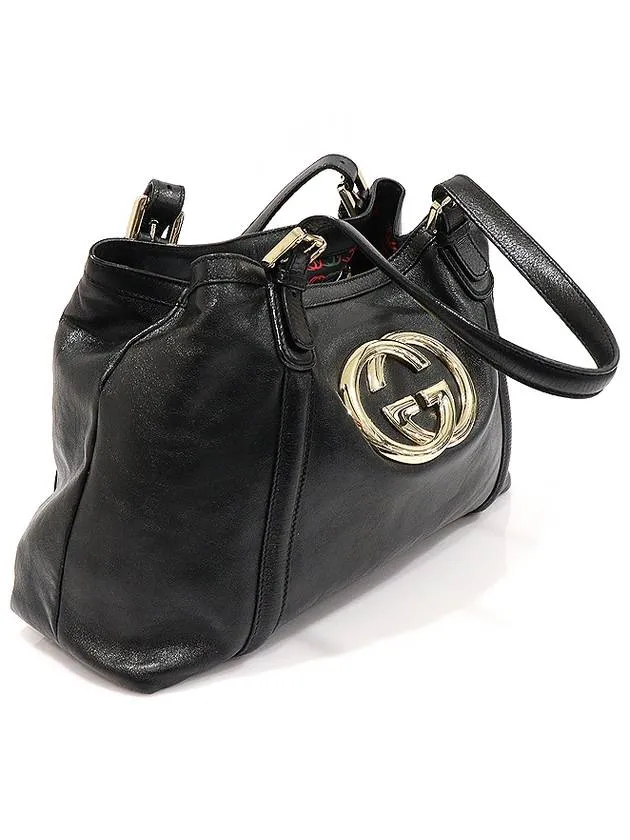 162094 Black leather gold interlocking G shoulder bag