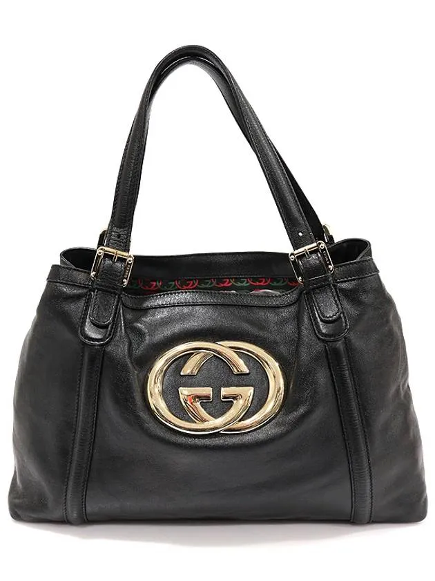 162094 Black leather gold interlocking G shoulder bag