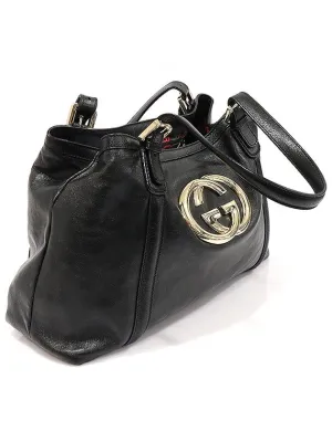 162094 Black leather gold interlocking G shoulder bag