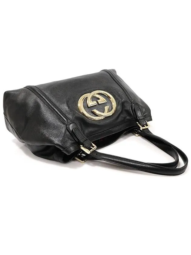 162094 Black leather gold interlocking G shoulder bag