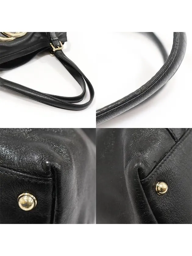 162094 Black leather gold interlocking G shoulder bag
