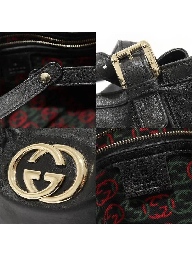 162094 Black leather gold interlocking G shoulder bag
