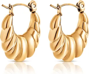 18K Gold Plated Hoop Earrings – Elegant 18k gold plated earrings for women, Trendy Twisted Design, Hypoallergenic Earrings, Ideal Valentines Day Gift