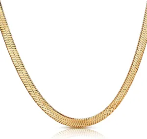 18K Gold Plated Snake Chain Necklace – Sleek Flat Plated Gold Necklace, Perfect for Layering, and Trendy Jewelry for Everyday or Formal Wear.