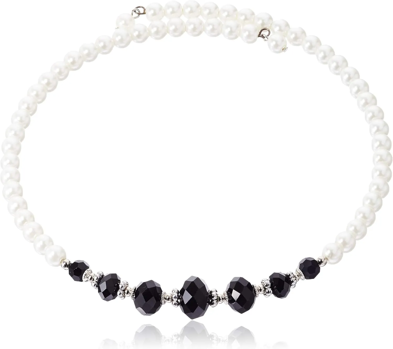 1928 Jewelry Costume Pearl and Black Crystal Coil Choker Necklace 15 In