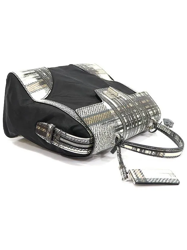 1BA005 Tartan Check Saffiano Black Tesuto Top Handle Tote Bag
