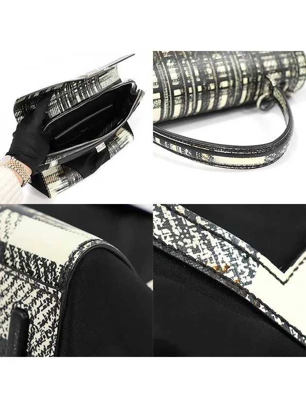 1BA005 Tartan Check Saffiano Black Tesuto Top Handle Tote Bag
