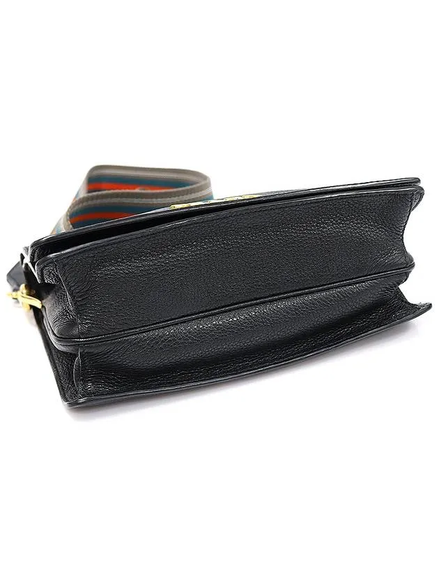 1BD159 Black Vitello Dino gold lettering logo shoulder bag