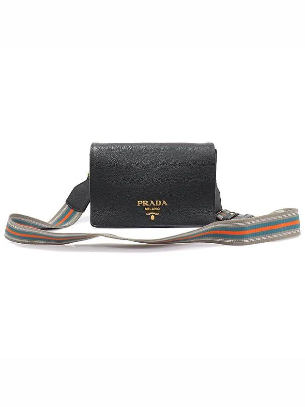 1BD159 Black Vitello Dino gold lettering logo shoulder bag