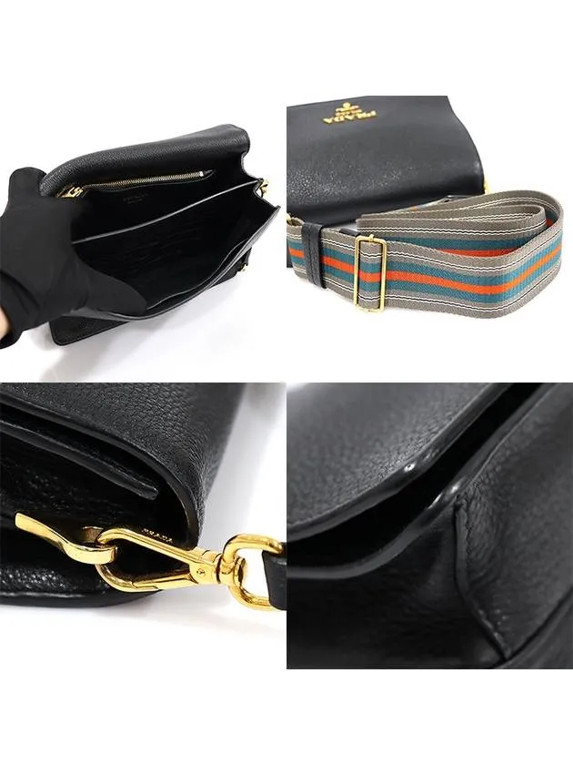 1BD159 Black Vitello Dino gold lettering logo shoulder bag
