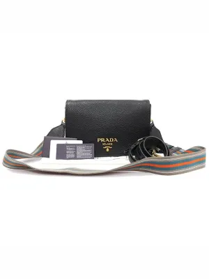 1BD159 Black Vitello Dino gold lettering logo shoulder bag