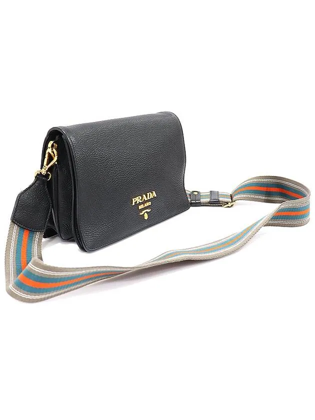 1BD159 Black Vitello Dino gold lettering logo shoulder bag