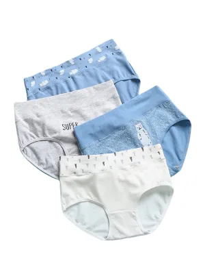 1PCS Women Cartoon Bear Letter Print Elastic Cotton Breathable Cozy Panties