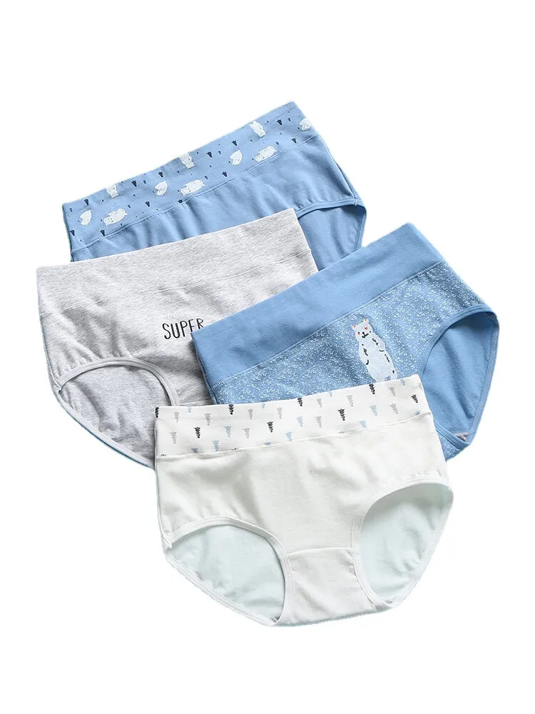 1PCS Women Cartoon Bear Letter Print Elastic Cotton Breathable Cozy Panties