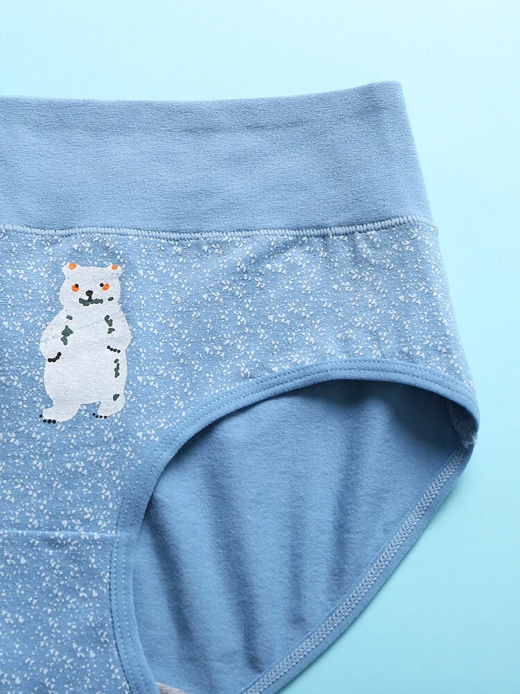 1PCS Women Cartoon Bear Letter Print Elastic Cotton Breathable Cozy Panties