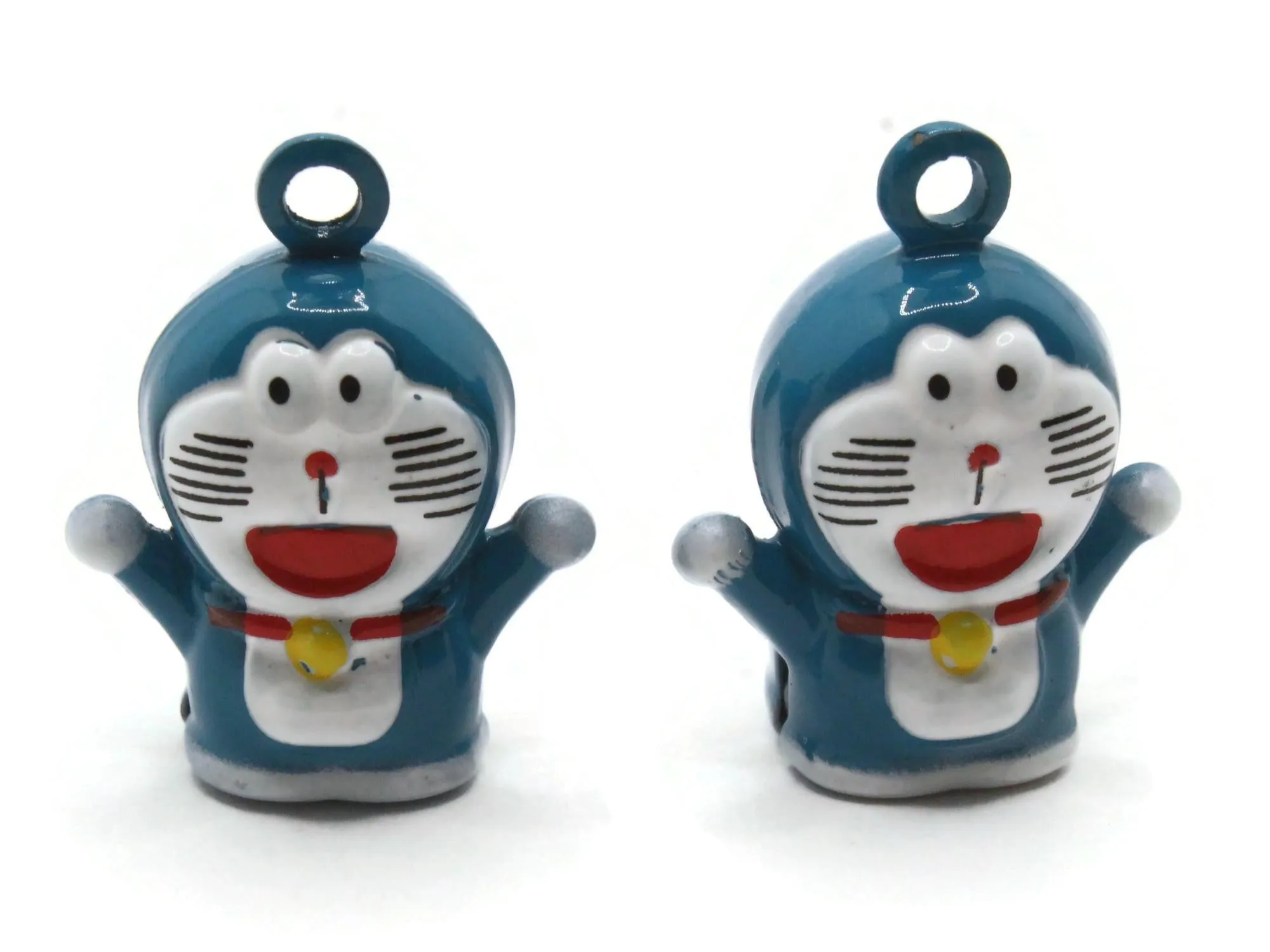 2 24mm Blue Cartoon Cat Brass Bell Charms