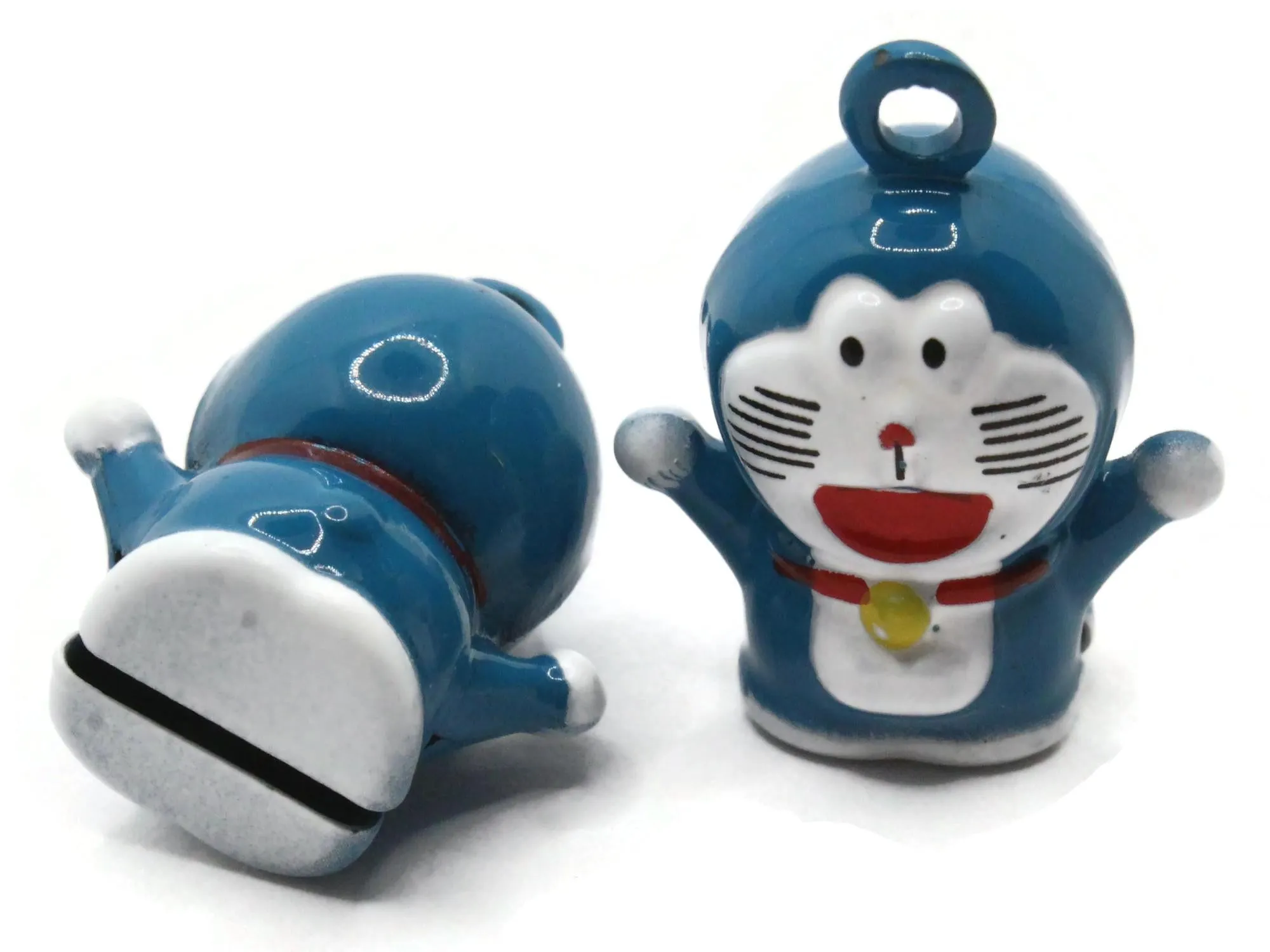 2 24mm Blue Cartoon Cat Brass Bell Charms