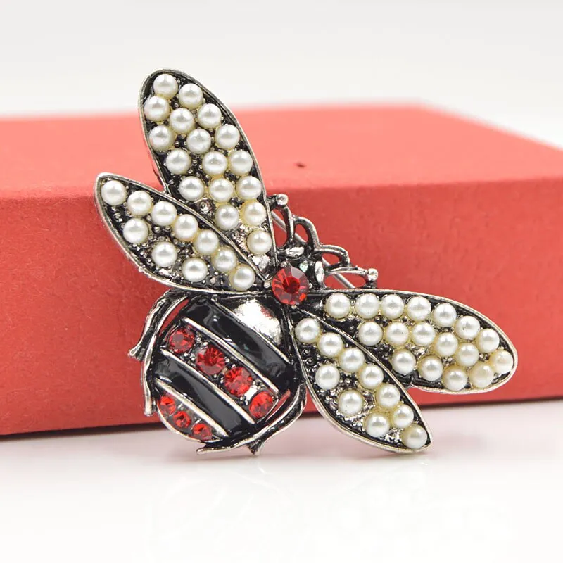2 Colors Choose Rhinestone and Pearl Bee Brooches for Women