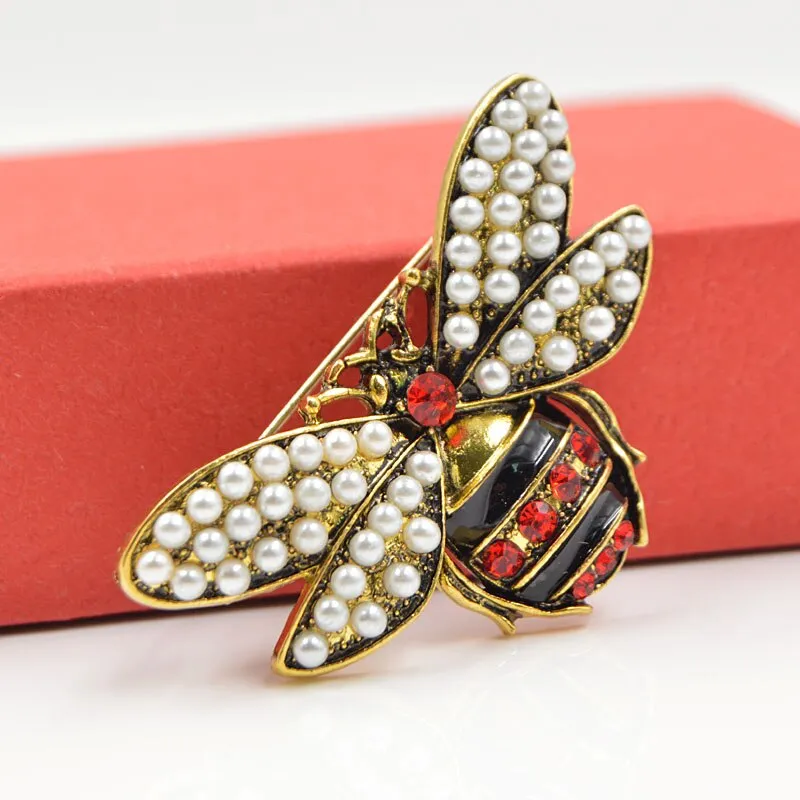 2 Colors Choose Rhinestone and Pearl Bee Brooches for Women