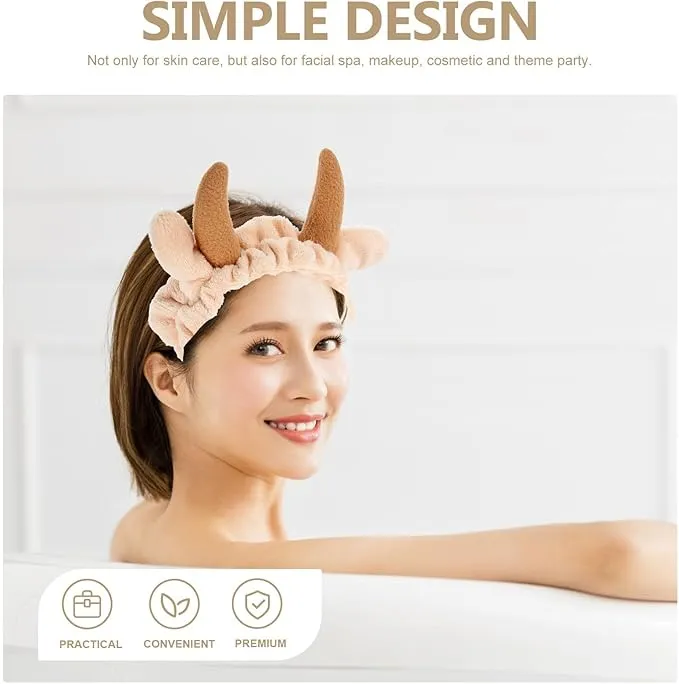 2 Pcs Cow Horn headband, Milk Cow Hairband, Plush Animal Ear Face Wash Hair Wrap