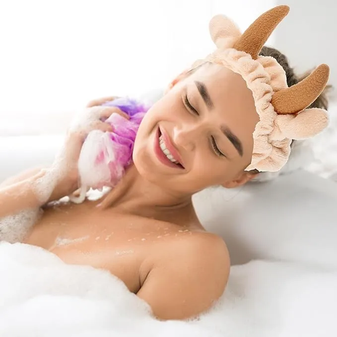 2 Pcs Cow Horn headband, Milk Cow Hairband, Plush Animal Ear Face Wash Hair Wrap