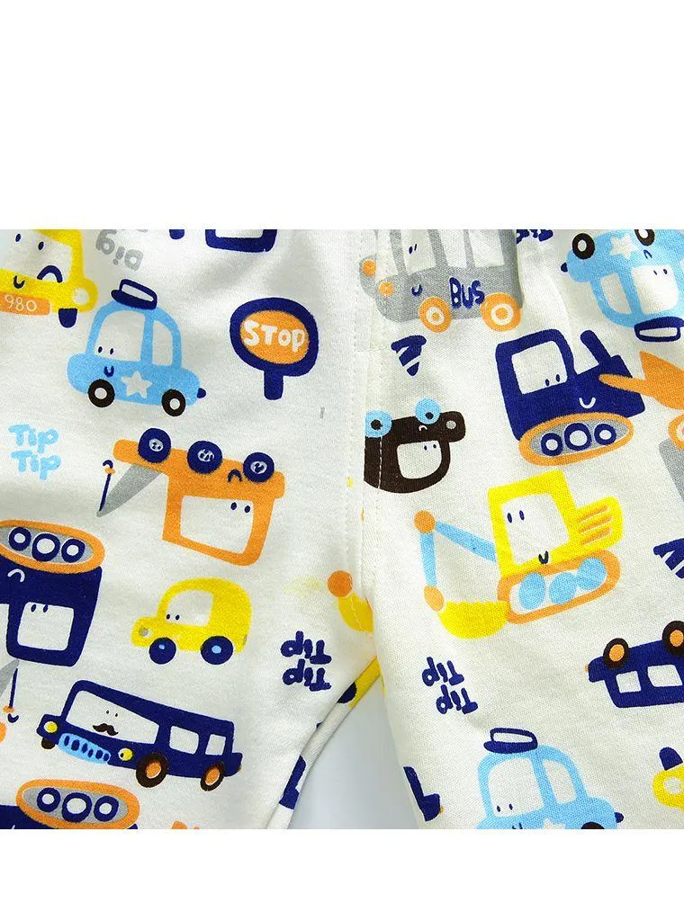 2-Piece Outfit Cartoon Excavator Car Print Set Color Block Pullover Top W Leggings Baby Kids Sleepwear