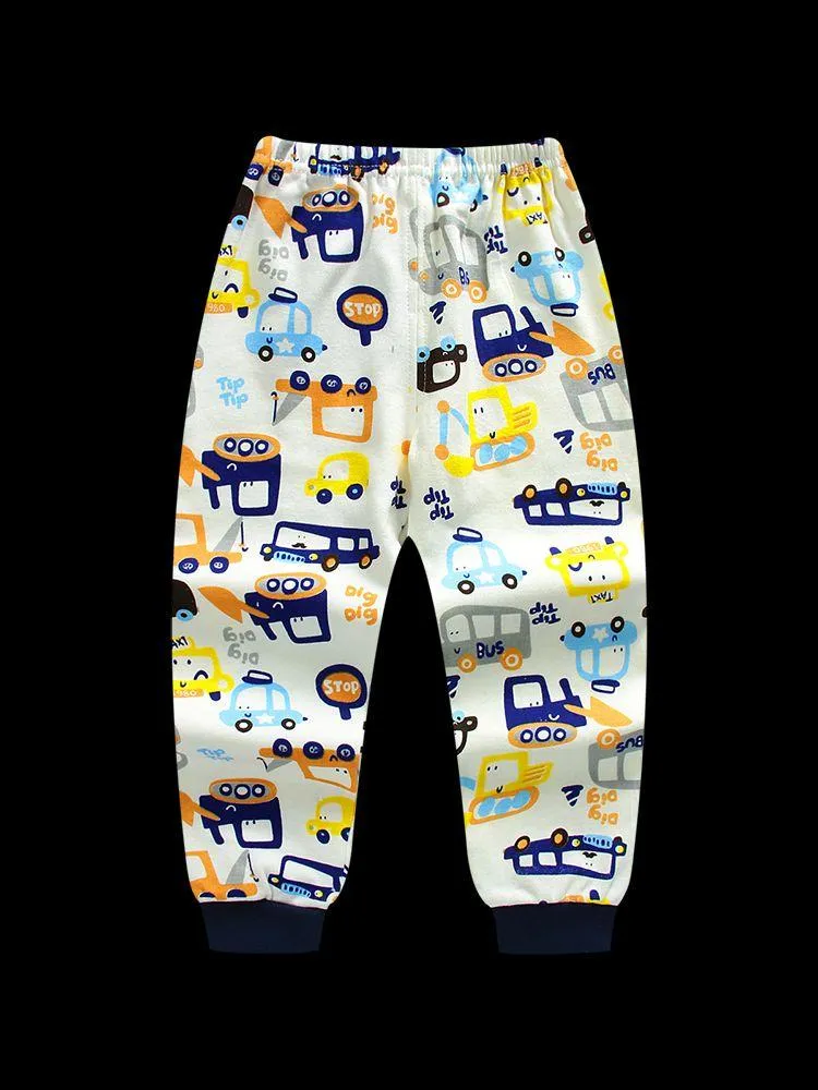 2-Piece Outfit Cartoon Excavator Car Print Set Color Block Pullover Top W Leggings Baby Kids Sleepwear