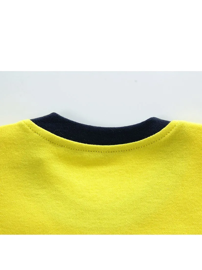 2-Piece Outfit Cartoon Excavator Car Print Set Color Block Pullover Top W Leggings Baby Kids Sleepwear