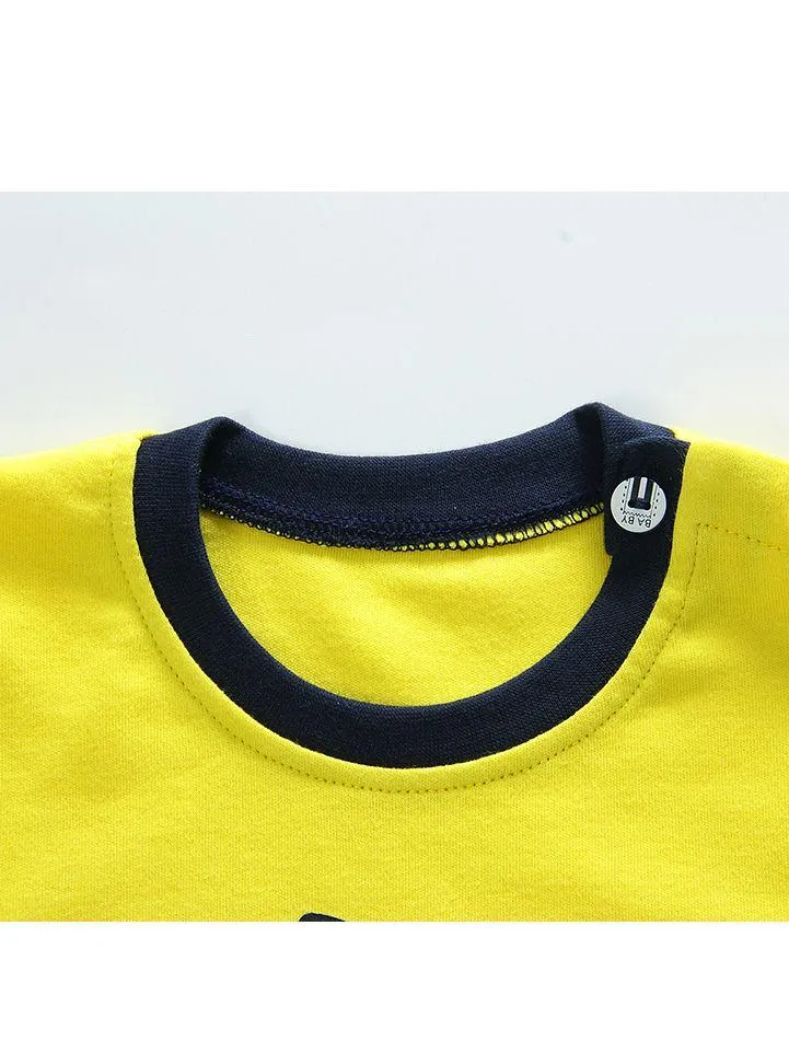 2-Piece Outfit Cartoon Excavator Car Print Set Color Block Pullover Top W Leggings Baby Kids Sleepwear