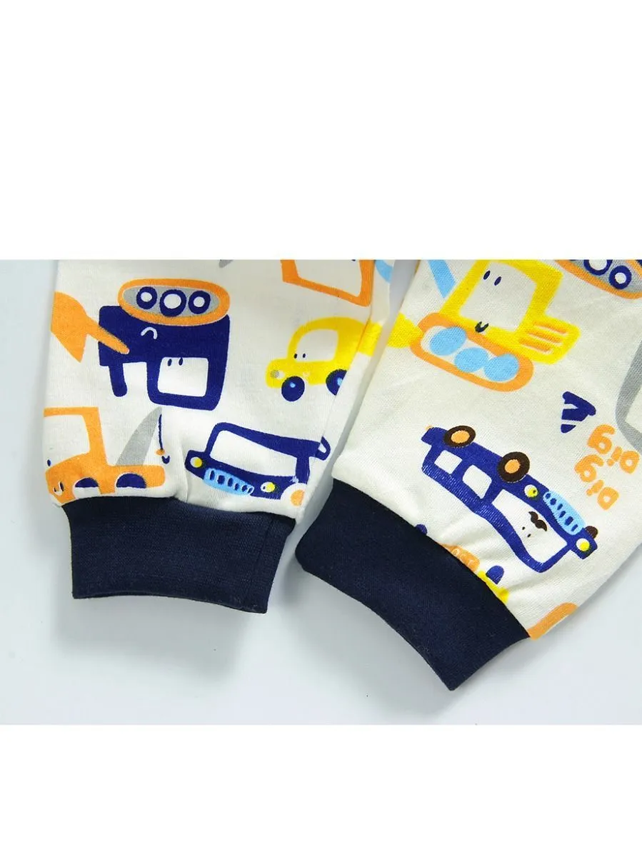 2-Piece Outfit Cartoon Excavator Car Print Set Color Block Pullover Top W Leggings Baby Kids Sleepwear