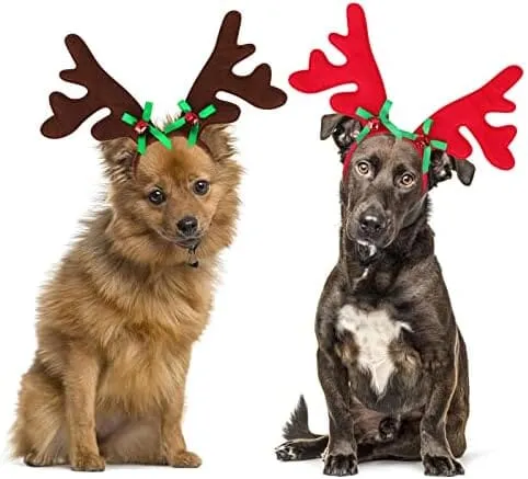 2 Set Dog Elk Reindeer Antler Headband for Christmas