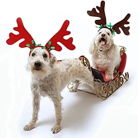 2 Set Dog Elk Reindeer Antler Headband for Christmas