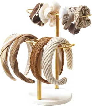 2-Tier Headband Holder Organizer, Gold Hair Accessories, Metal Scrunchie Holder Gift for Girls Women, Hair Organizer Storage for Claw Hair Ropes Bracelets Clip Dorm Bedroom Decor