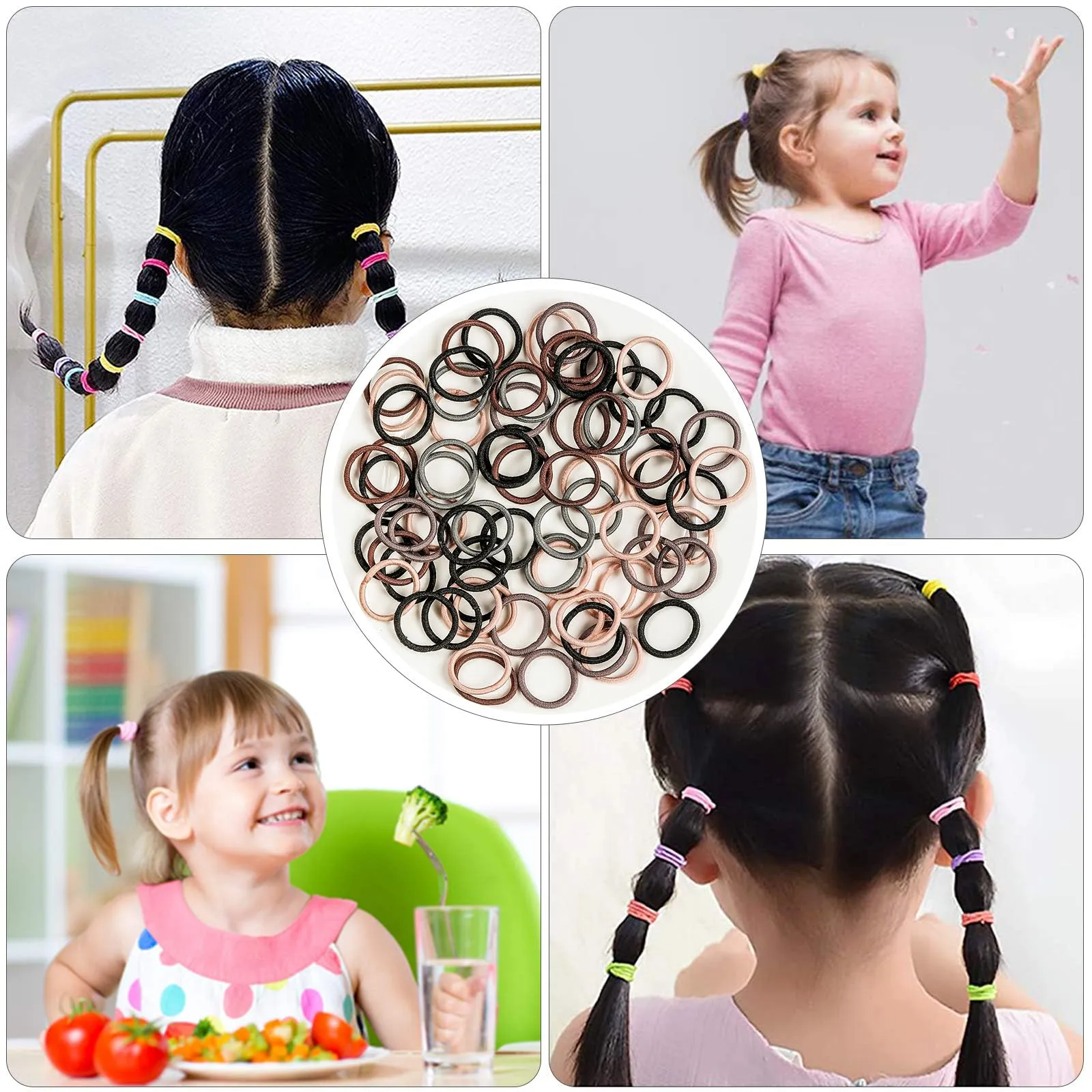 200PCS Elastic Hair Ties, No Crease Hair Small Ponytail Holders for Kids Girls Baby Toddler, Neutral Color